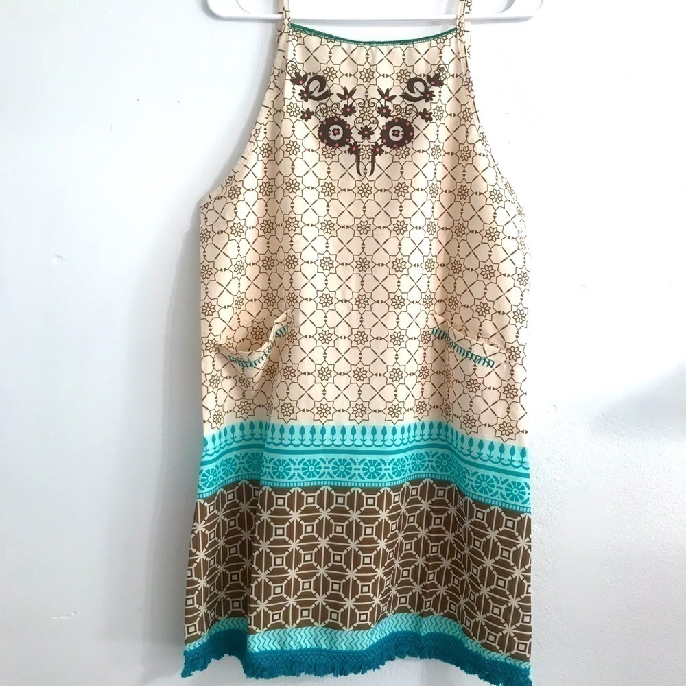 Misslook straps summer dress front pockets mini size S NWOT Multicolor cream